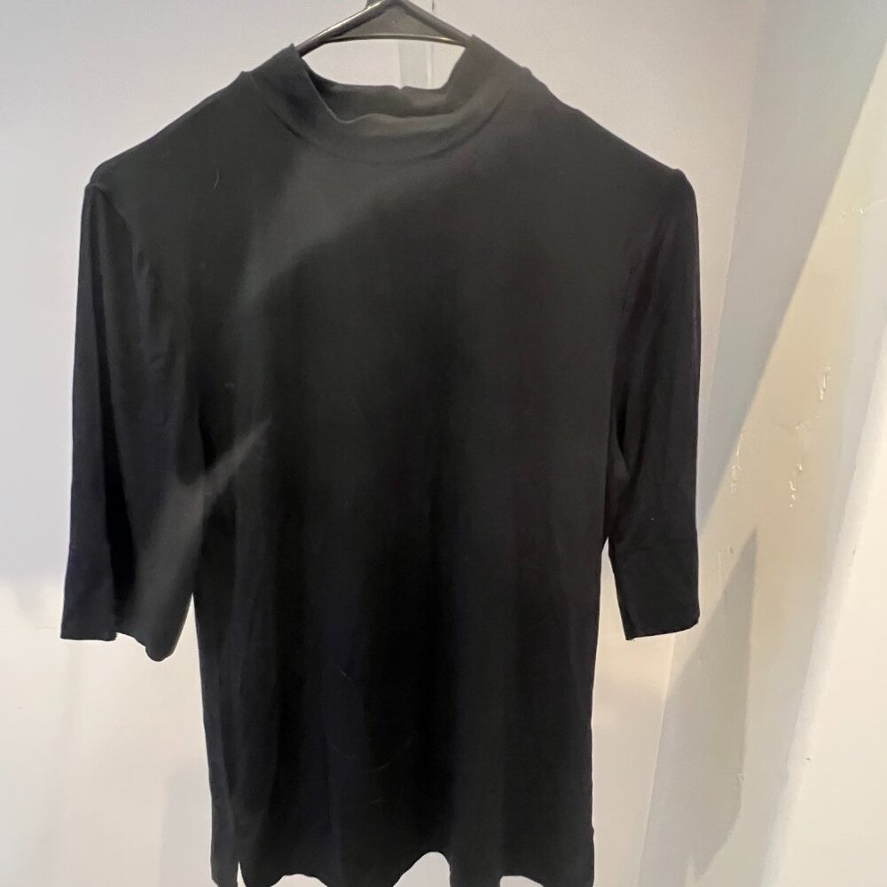 Cuddl Duds Black Knit Mock Turtleneck Half-Sleeved Top, Size M